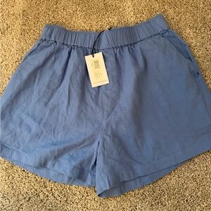 WeWoreWhat High Waist Linen Blend Blue Shorts